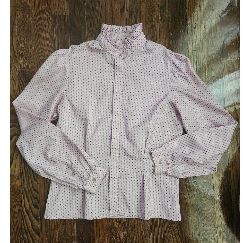Huk-a-poo Top Juniors Sz 7 small Button Up Ruffled Collar Prairie Style Vintage